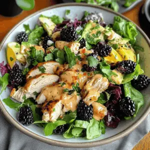 This Blackberry Chicken Salad is a delightful mix of juicy grilled chicken, fresh greens, and sweet, tangy blackberries. Perfect for a light lunch or a refreshing dinner, it's a blend of flavors that will brighten your meal. Don't forget to save this recipe for your next picnic or summer gathering! Enjoy a healthy bite that everyone will love.