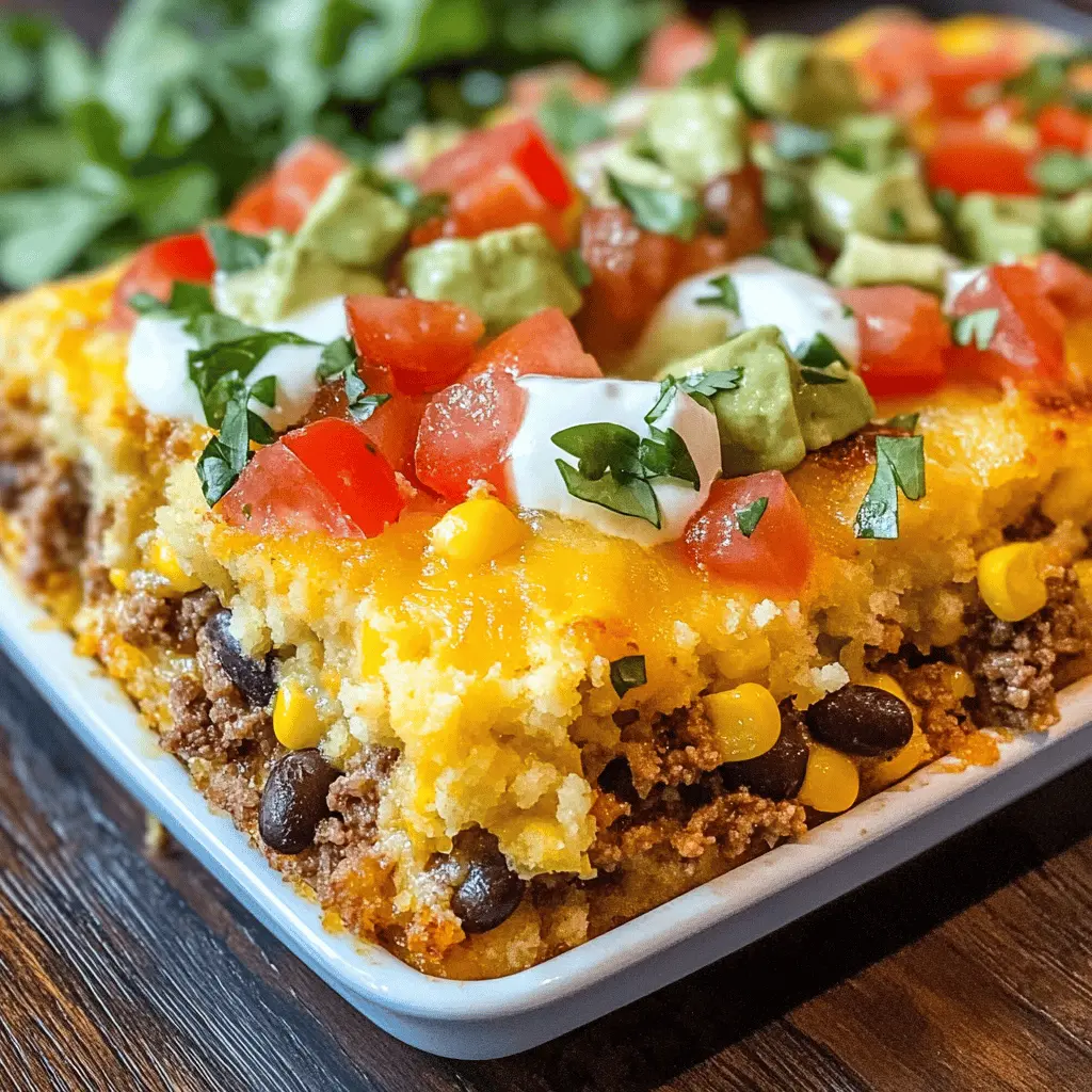 Get ready for a fun twist on taco night with this Cornbread Taco Bake! Packed with seasoned meat, zesty salsa, and topped with golden cornbread, it's a dish everyone will love. Perfect for family dinners or gatherings with friends. Save this recipe for your next taco-themed meal!