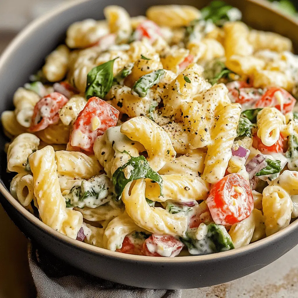 This creamy pasta salad is a delightful blend of textures and flavors! With tender pasta, colorful veggies, and a rich dressing, it’s perfect for potlucks, barbecues, or a simple weeknight dinner. Plus, it's super easy to prepare! Save this recipe to impress your friends and family at your next gathering. Enjoy the freshness and creaminess with every bite!