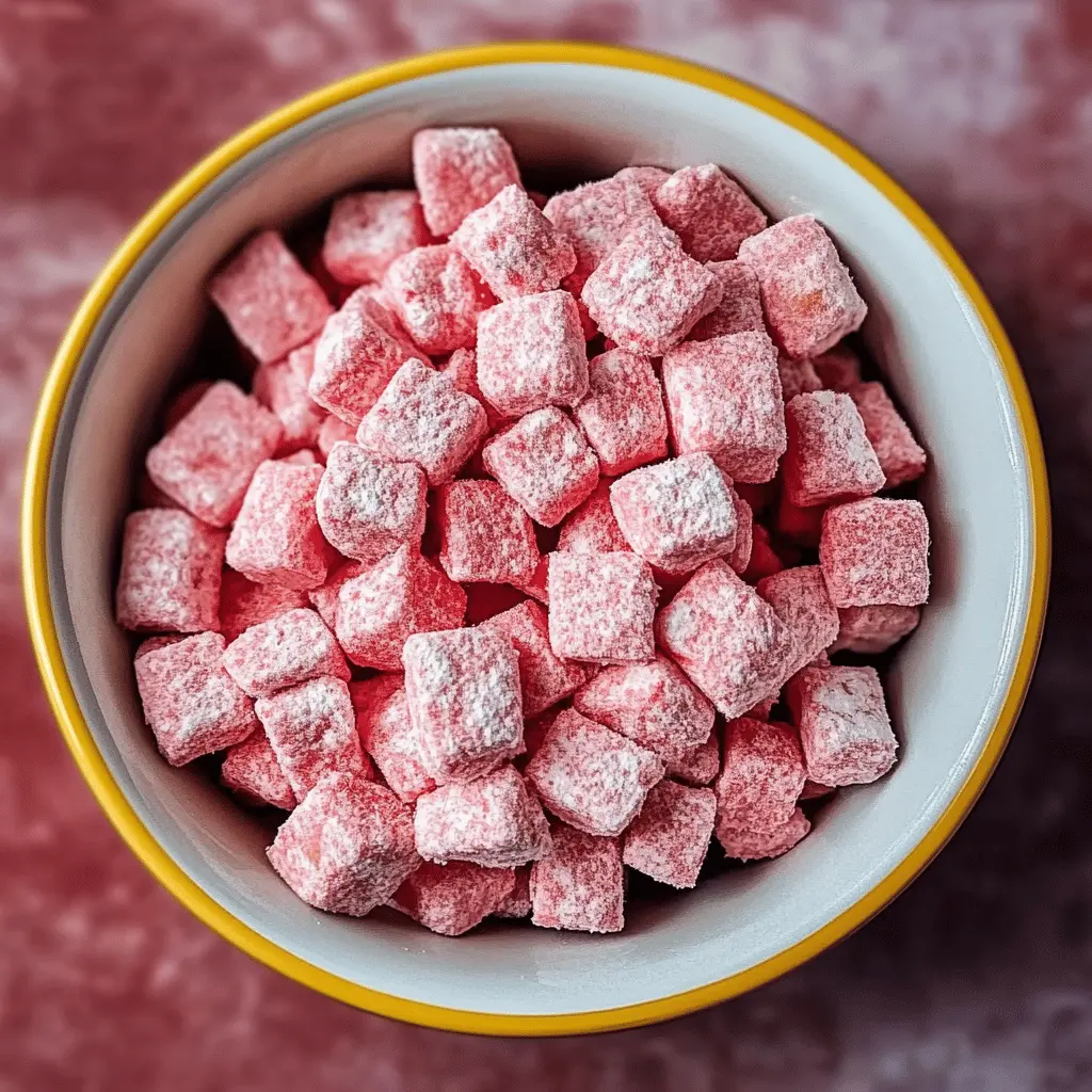 Need a quick and tasty treat? This Fluffy Strawberry Shortcake Puppy Chow is the perfect snack for any occasion! With its light and fluffy texture, combined with a burst of strawberry flavor, it's a sweet delight that's sure to please. Perfect for kids' parties or movie nights, be sure to save this recipe for your next sweet craving!