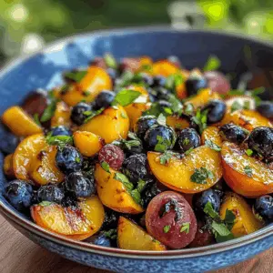 Make your summer gatherings unforgettable with this vibrant Grilled Peach Blueberry Salad! Fresh, juicy peaches and sweet blueberries come together with a touch of honey and mint for a refreshing dish. Perfect as a side for barbecues or a light lunch. Save this recipe for your next outdoor meal and enjoy a taste of summer!