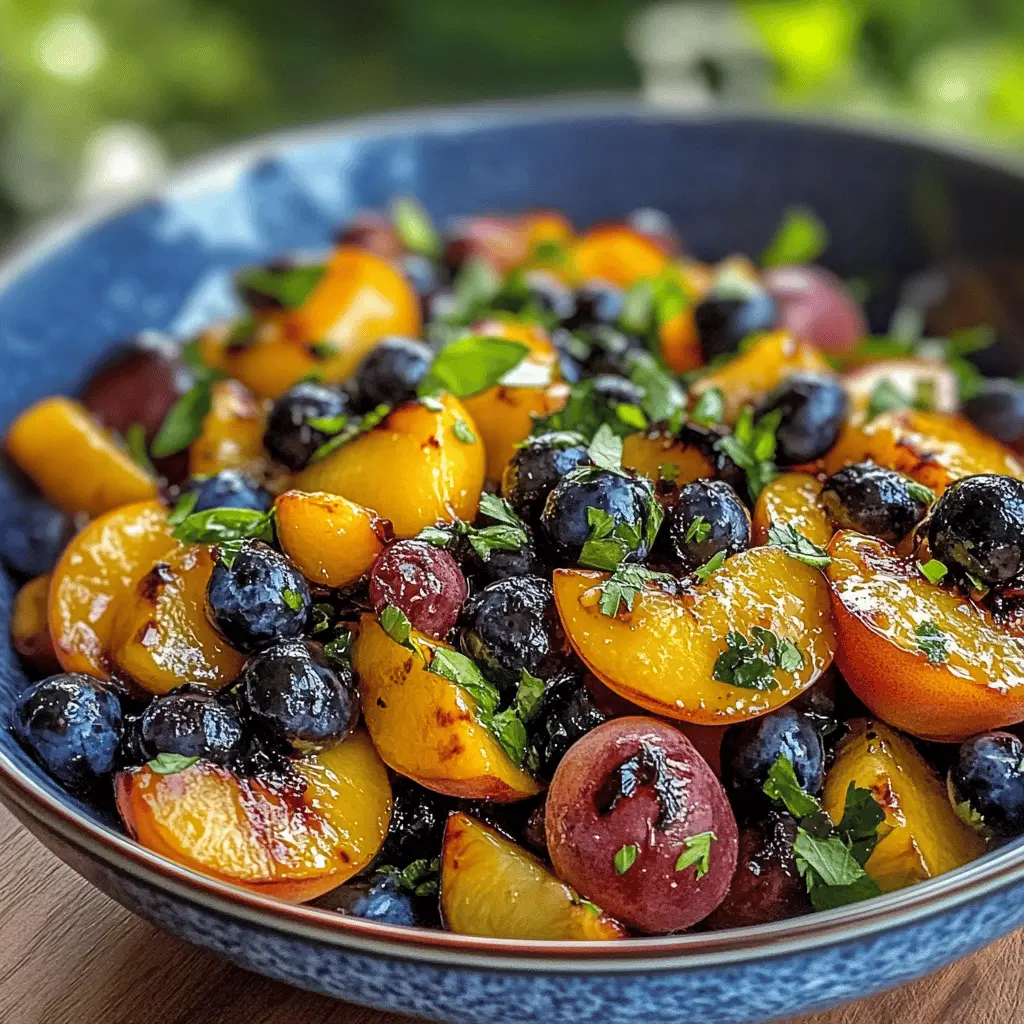 Make your summer gatherings unforgettable with this vibrant Grilled Peach Blueberry Salad! Fresh, juicy peaches and sweet blueberries come together with a touch of honey and mint for a refreshing dish. Perfect as a side for barbecues or a light lunch. Save this recipe for your next outdoor meal and enjoy a taste of summer!