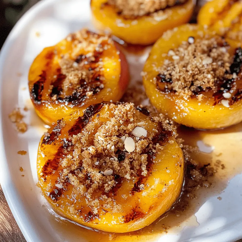 Enjoy the perfect summer treat with these Maple Grilled Peaches topped with Almond Cookie Crumbs! The juicy, caramelized peaches paired with the crunchy, nutty crumb make for a delightful dessert. Great for barbecues or cozy evenings at home. Save this recipe to impress your friends and family at your next gathering!