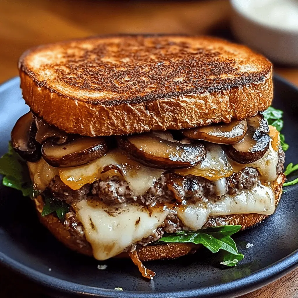 Make dinnertime special with this Mushroom Swiss Patty Melt! This hearty sandwich combines juicy beef patties, melted Swiss cheese, and savory sautéed mushrooms all nestled between two slices of toasted bread. Perfect for a cozy night in or as a satisfying weekend treat. Save this recipe now for a meal your whole family will love!