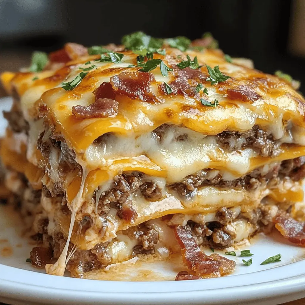 This Parmesan Garlic Bacon Cheeseburger Lasagna is a game-changer for dinner! Layers of rich lasagna noodles, savory ground beef, crispy bacon, and creamy cheese come together with a burst of garlic flavor. Perfect for family nights or potlucks, this easy recipe will have everyone asking for seconds. Save this amazing dish for your next meal inspiration!