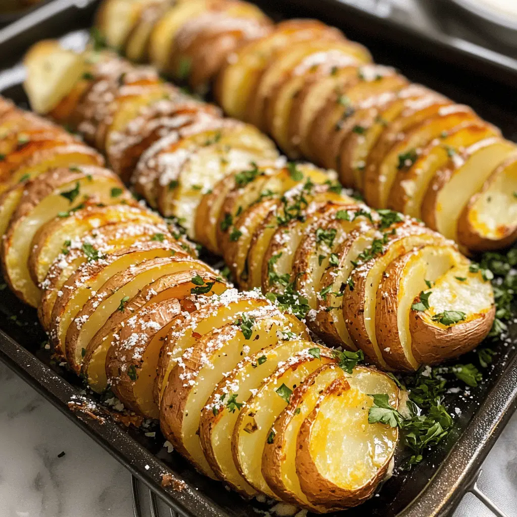 These sliced baked potatoes are a delicious twist on the classic! Crispy on the outside and fluffy on the inside, they're seasoned to perfection with herbs and spices. Perfect as a side dish for dinner or a tasty snack. Save this recipe for your next gathering or family meal!