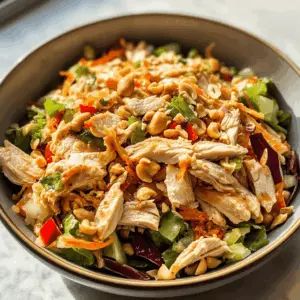 Looking for a vibrant twist on your everyday salad? This Thai Chicken Salad with Peanut Dressing is packed with fresh veggies, juicy chicken, and a creamy peanut dressing that ties it all together. Perfect for lunch or a light dinner! Save this recipe for a flavorful meal that will impress your family and friends.