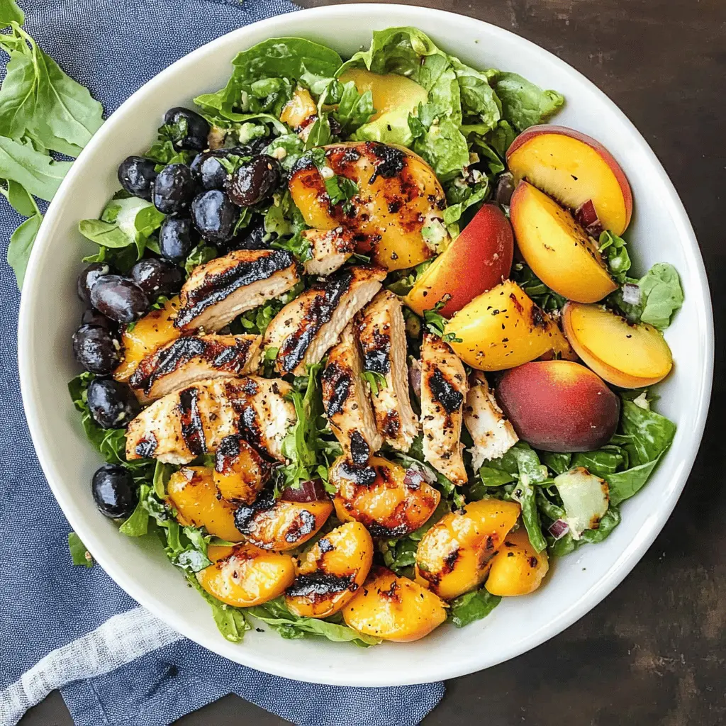 Brighten up your meals with this Ultimate Grilled Peach Chicken Salad! Juicy grilled peaches, tender chicken, and fresh greens come together for a bursting flavor experience. Perfect for summer gatherings or a light dinner. Don't forget to save this recipe for a deliciously healthy treat that's sure to impress your family and friends!