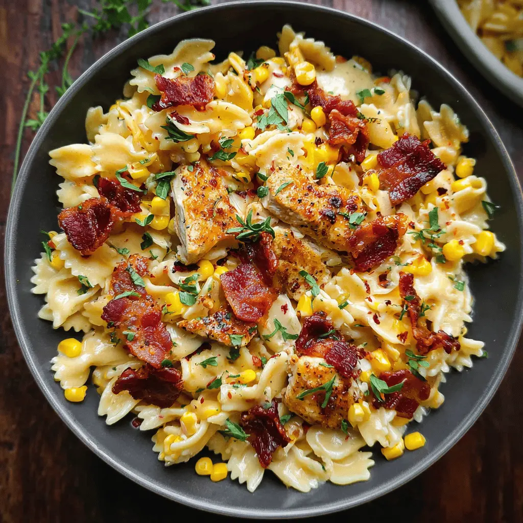 Easy Creamy Chicken Corn Pasta with Bacon