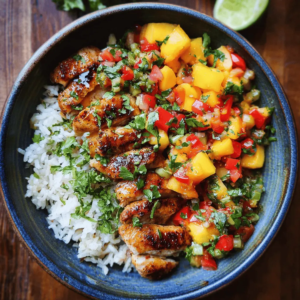 Easy Cilantro-Lime Chicken Bowls with Fresh Peach Salsa