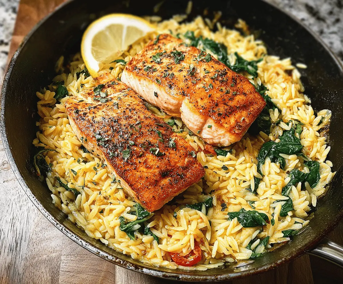 Easy One Skillet Salmon with Lemon Orzo