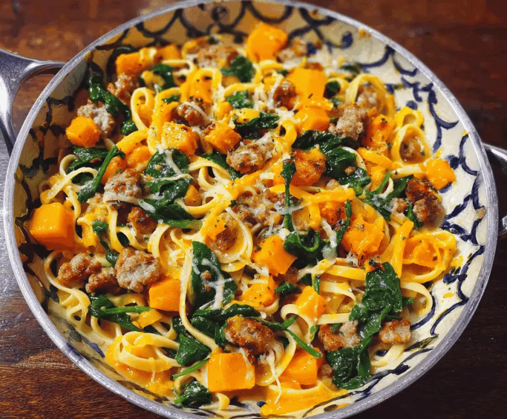Easy Butternut Squash Pasta with Sausage and Spinach