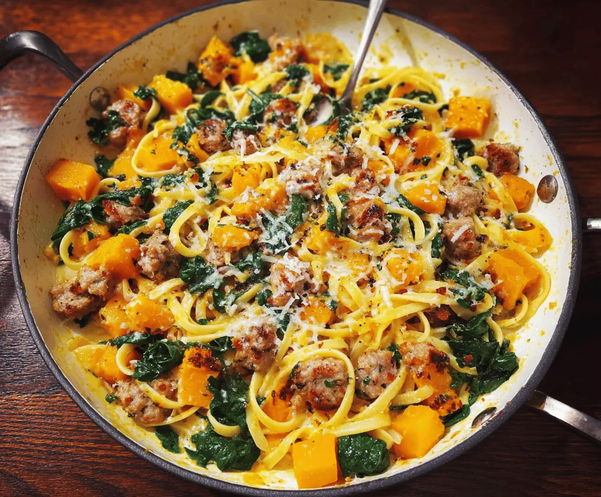 Easy Butternut Squash Pasta with Sausage and Spinach