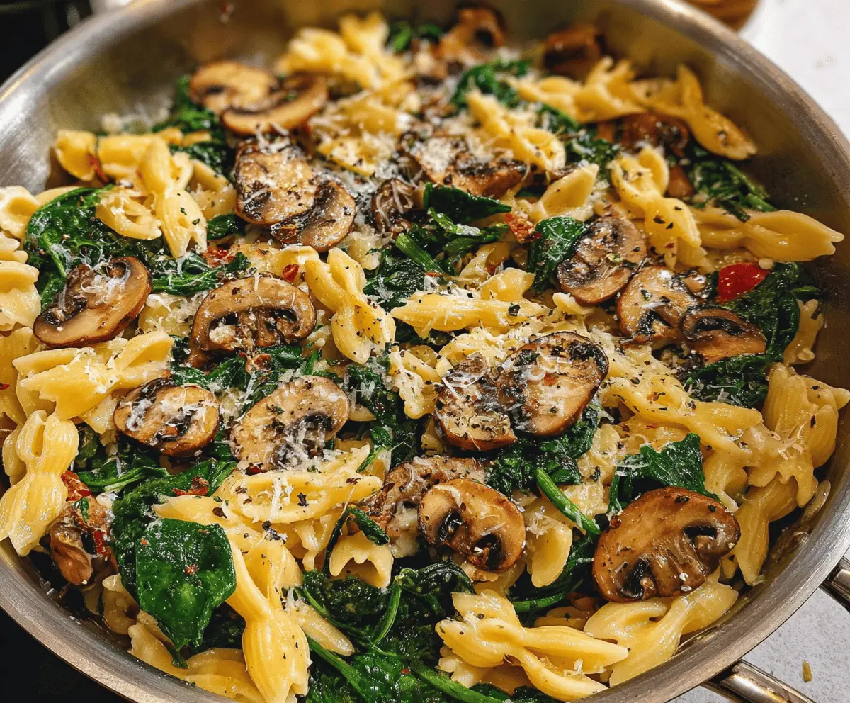 Cheesy Parmesan Spinach Mushroom Pasta Skillet