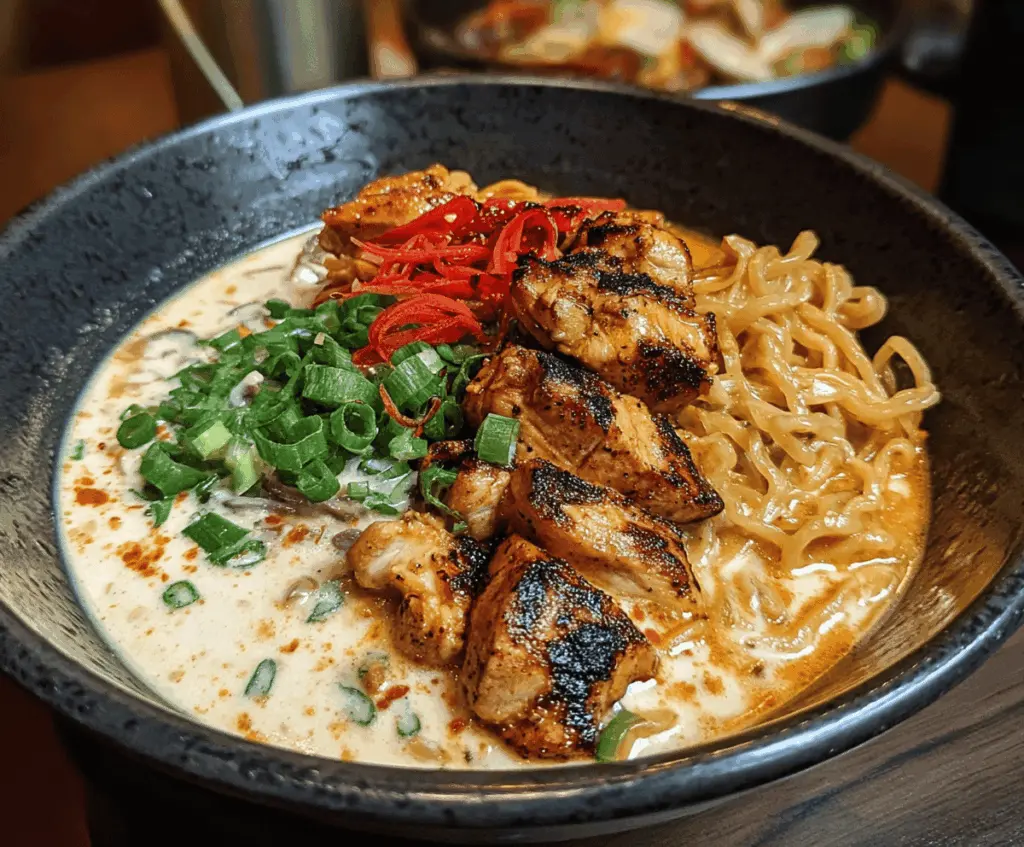 Fiery Chicken Ramen With Creamy Garlic Sauce