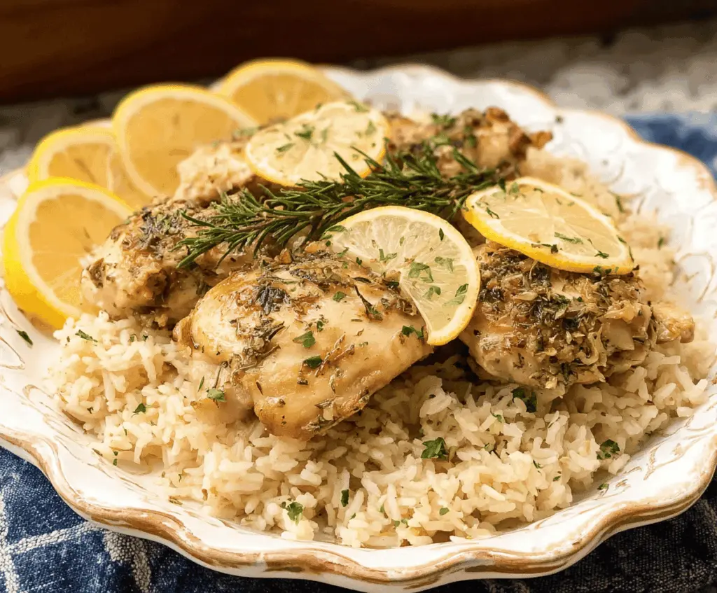 Easy Slow Cooker Lemon Herb Chicken with Rice