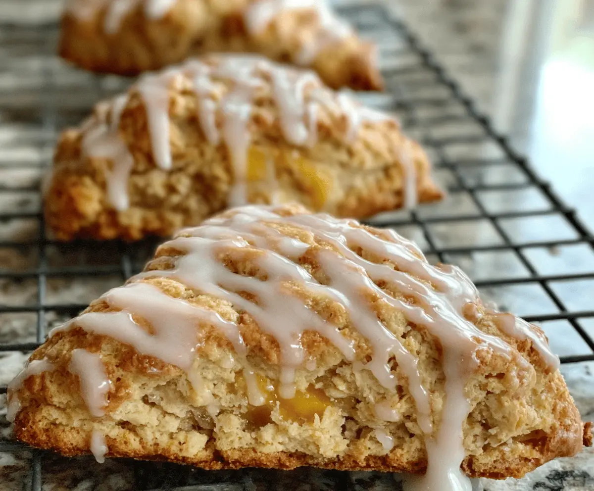Easy Peach Pie Scones with Sweet Vanilla Glaze