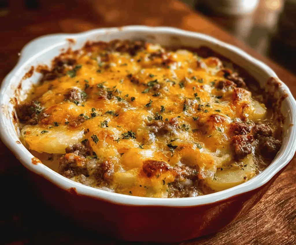 Easy Slow Cooker Steak and Cheddar Potato Casserole