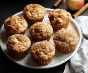 Freshly baked apple cinnamon muffins with golden tops and cinnamon swirl, perfect for breakfast or snacks.