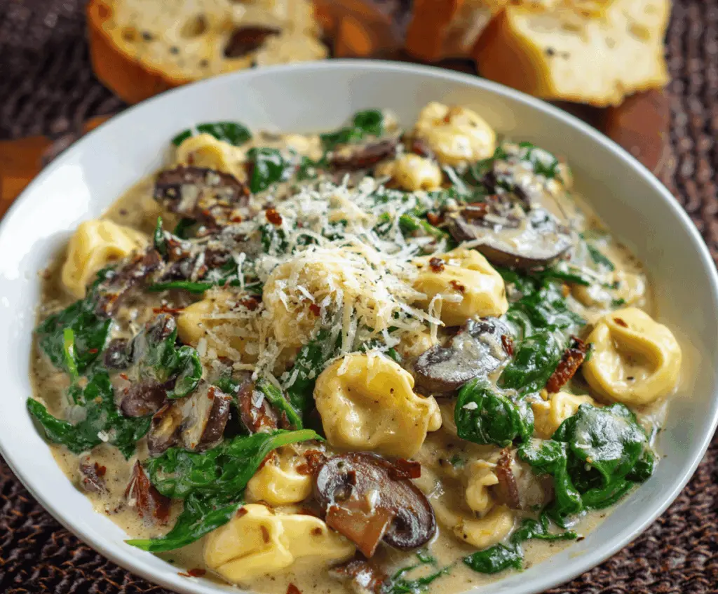 Creamy Tortellini with Spinach and Mushrooms