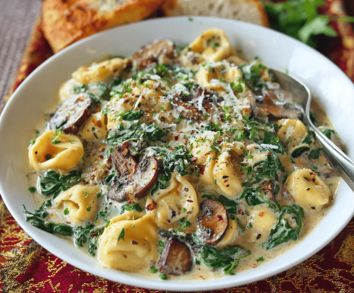 Creamy Tortellini with Spinach and Mushrooms