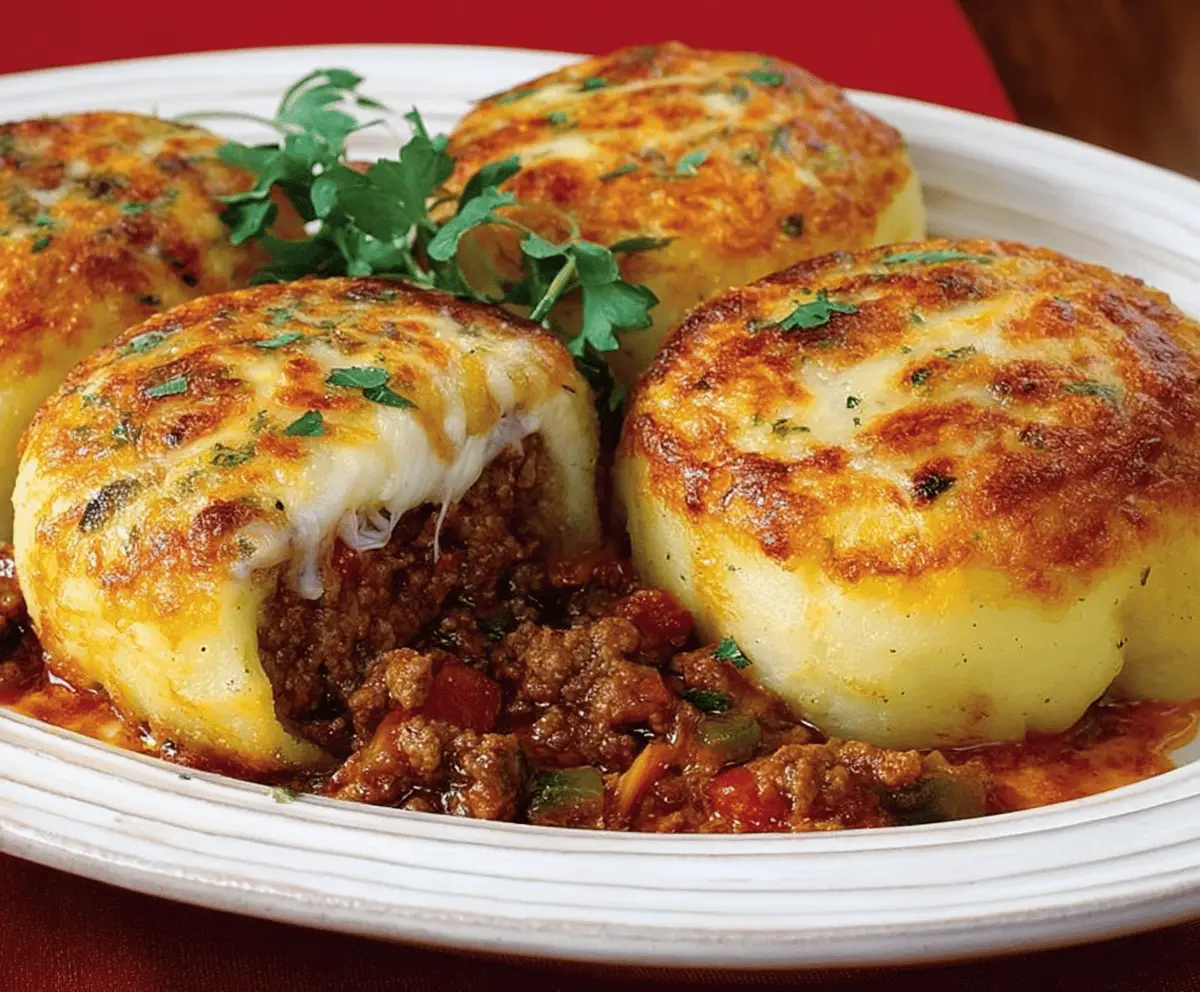 Crispy Mashed Potatoes Stuffed with Cheese & Beef