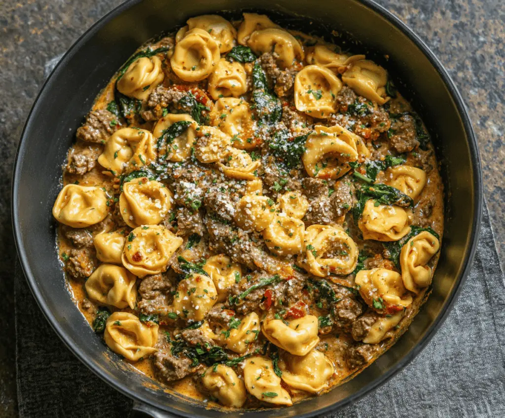 Garlic Butter Beef and Spinach Tortellini