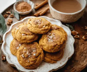 Delicious homemade maple pumpkin cookies with a soft texture and warm autumn flavors, topped with a drizzle of maple glaze.