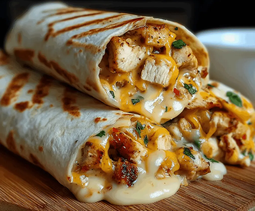 Ooey-Gooey Cheesy Garlic Chicken Wraps