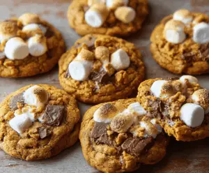 Delicious Pumpkin S'mores Cookies with melted chocolate, toasted marshmallows, and pumpkin spice on a plate