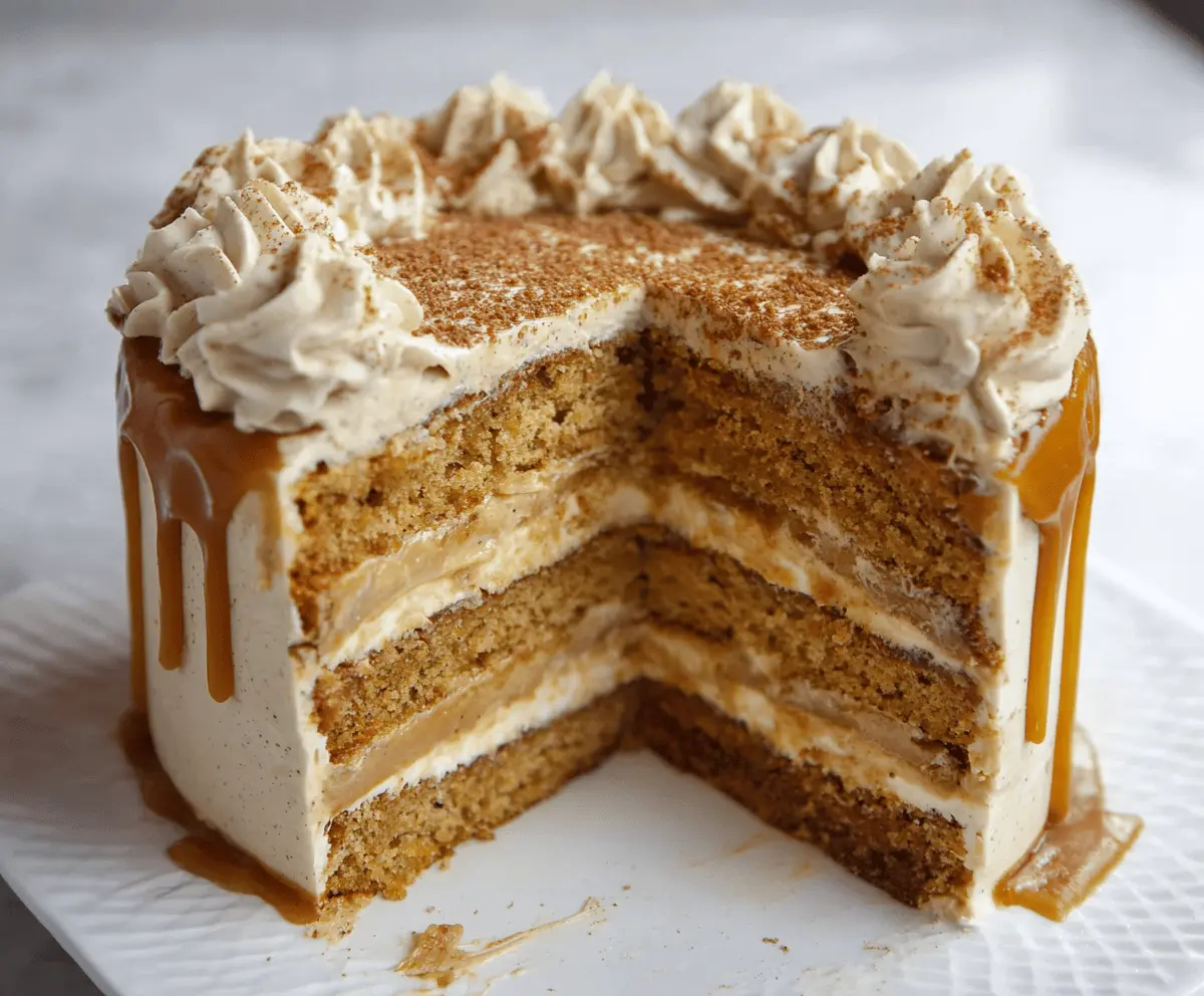 Delicious Pumpkin Spice Latte Cake topped with whipped cream and pumpkin spice, perfect for fall celebrations.