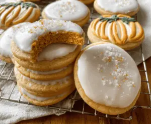 Delicious homemade pumpkin spice sugar cookies decorated with icing and sprinkles, perfect for fall treats