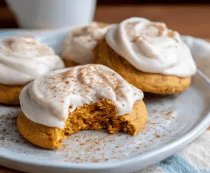 Delicious soft pumpkin cookies topped with creamy cinnamon frosting, perfect for fall desserts and seasonal treats
