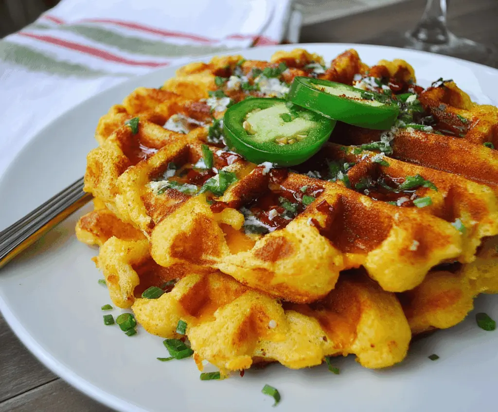 Spicy Cheddar Jalapeño Cornbread Waffles