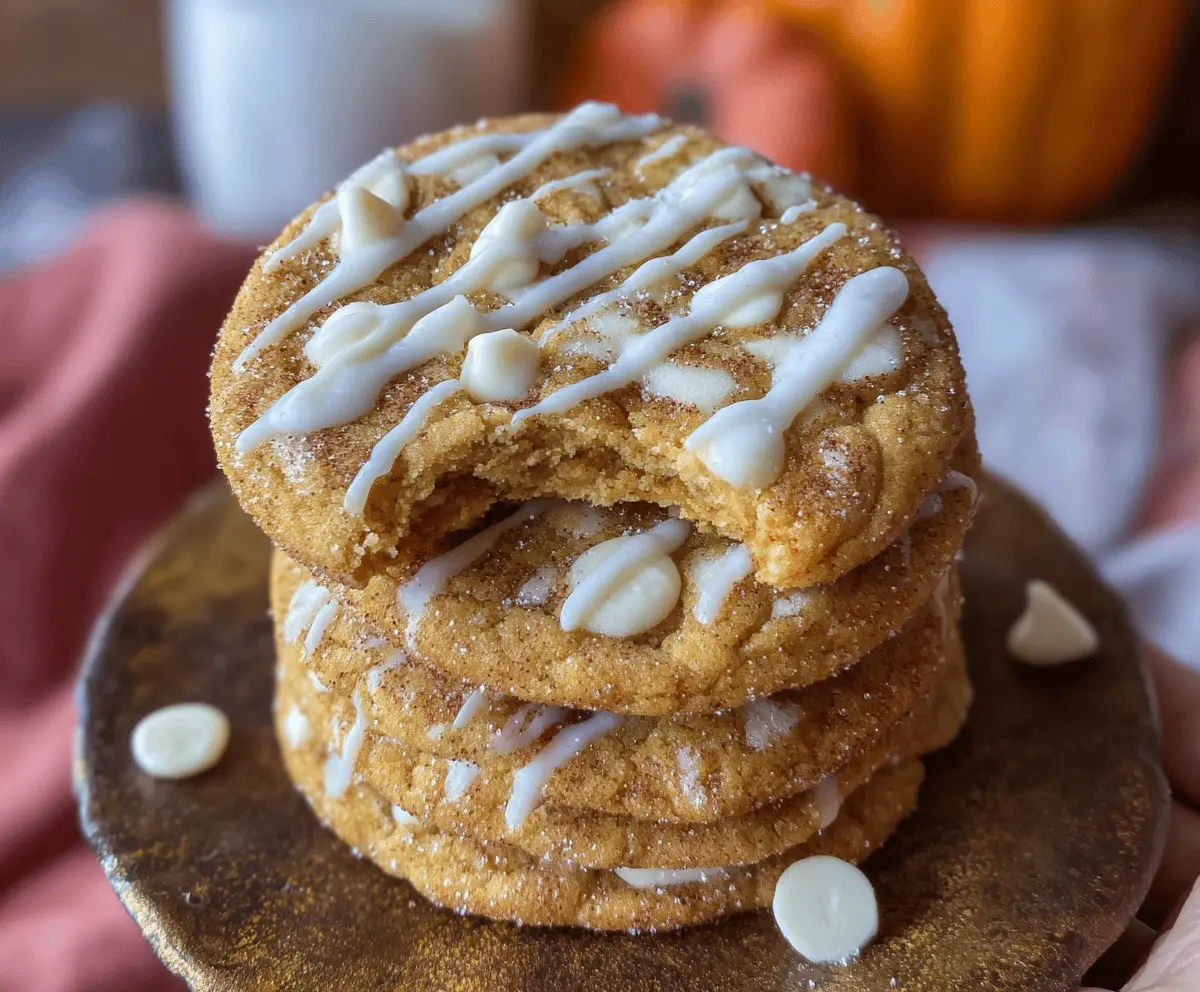 Delicious white chocolate pumpkin snickerdoodles topped with cinnamon sugar on a rustic plate, perfect for fall baking