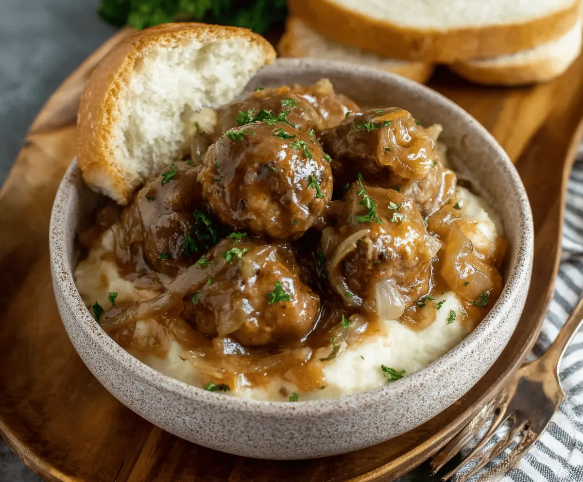 Easy Crockpot French Onion Meatballs Recipe