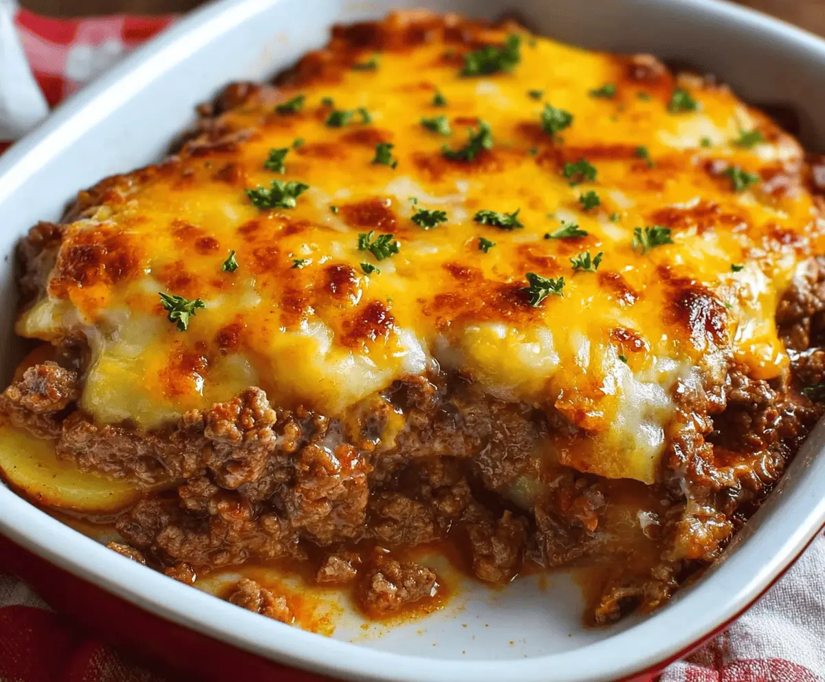 Delicious Hobo Casserole with ground beef, vegetables, and cheese, easy and hearty comfort food recipe