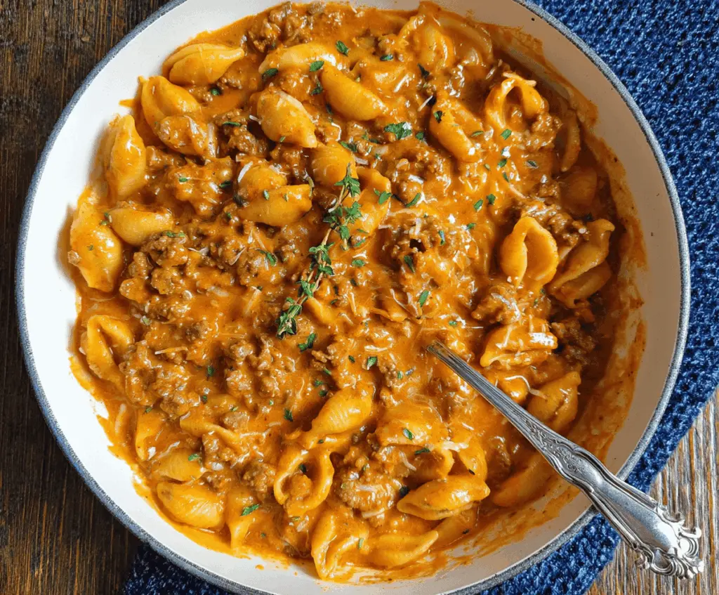 One-Pot Creamy Beef and Shells