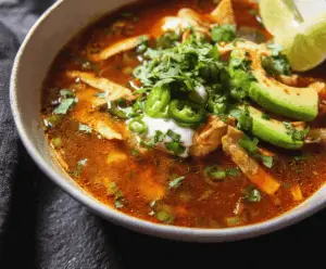 Creamy Poblano Chicken Tortilla Soup served with fresh cilantro and melted cheese in a bowl, perfect for a comforting meal.