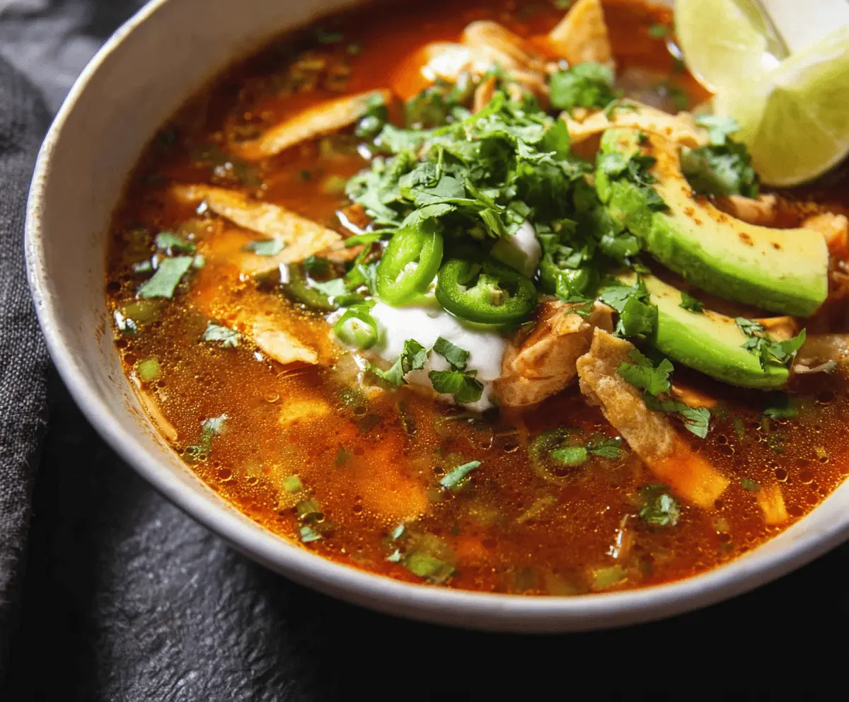 Creamy Poblano Chicken Tortilla Soup served with fresh cilantro and melted cheese in a bowl, perfect for a comforting meal.