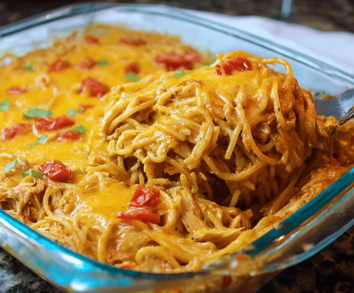 Spicy Southern Chicken Spaghetti Casserole