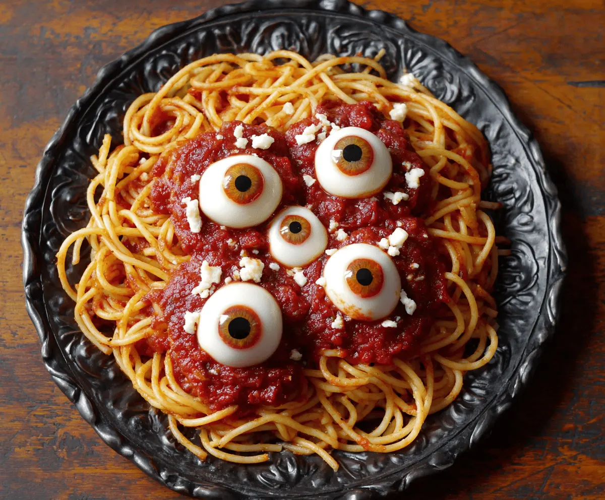 Spooky Bloody Spaghetti with Mozzarella Eyeballs – Halloween Pasta Recipe