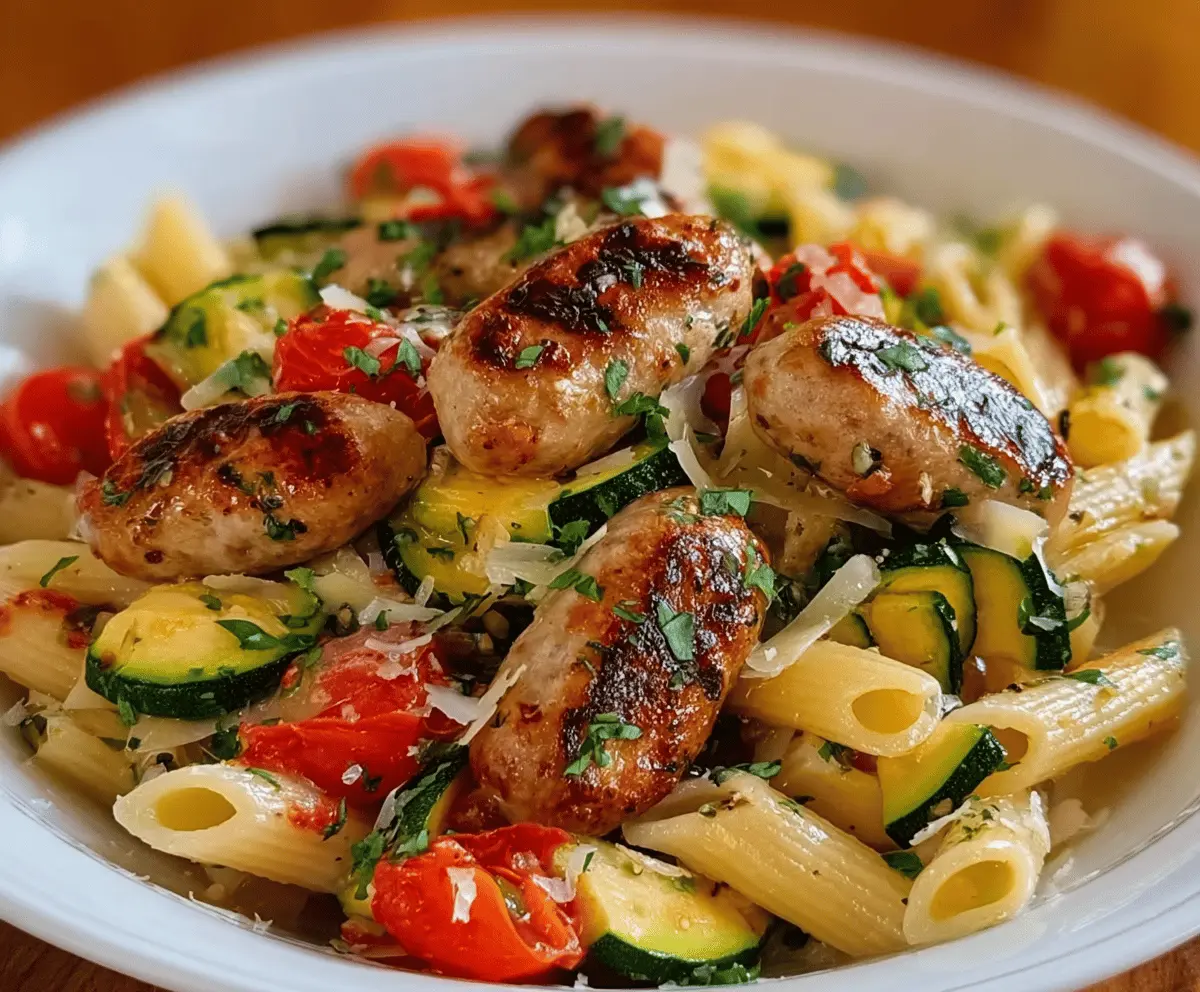 Healthy Chicken Sausage Pasta with Zucchini & Tomatoes