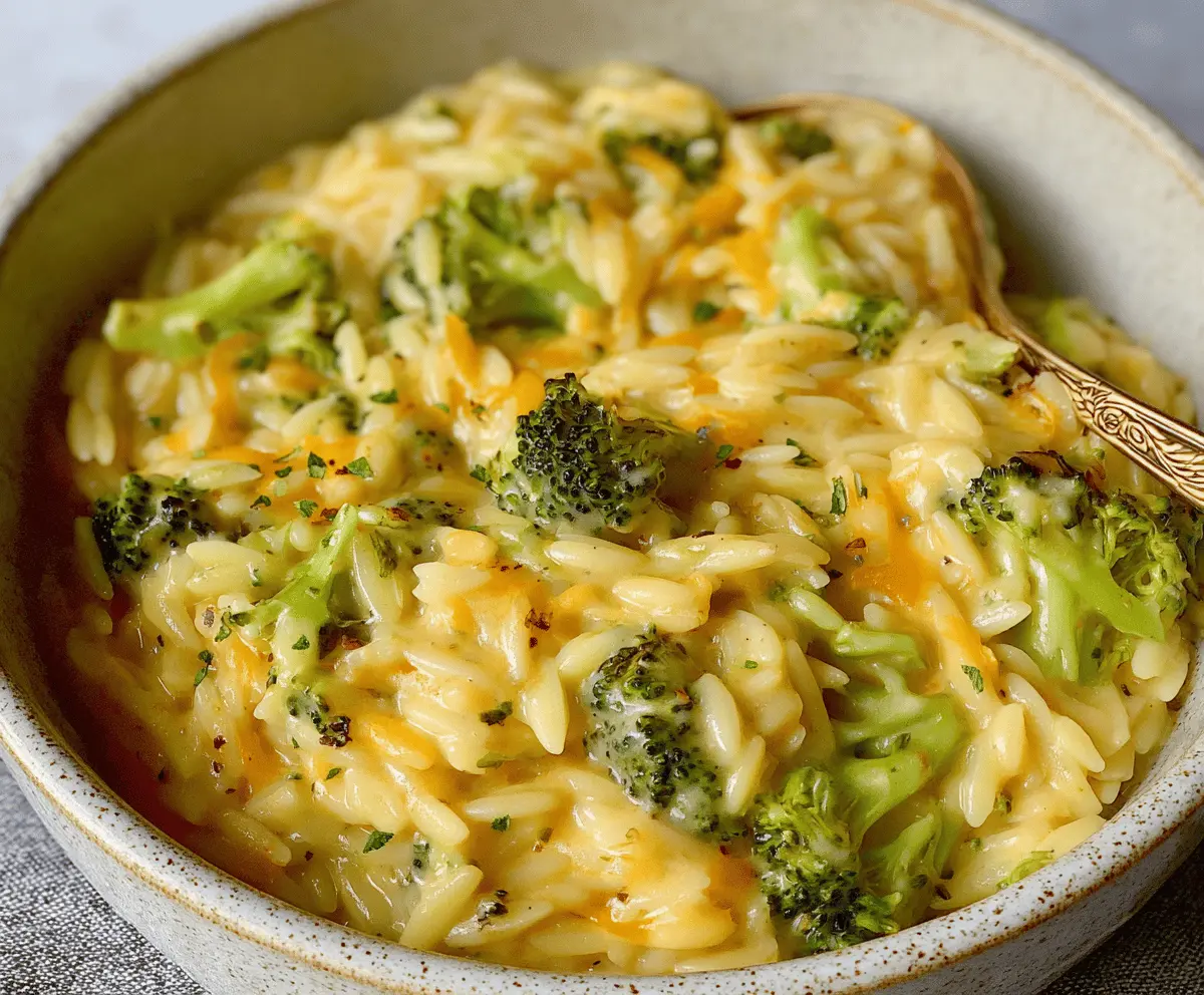 Quick Creamy Broccoli Cheddar Orzo