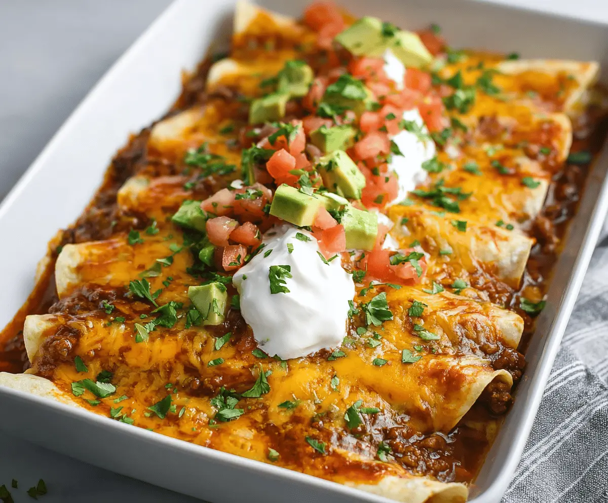 Delicious ground beef enchiladas served on a plate, ready to enjoy in 30 minutes