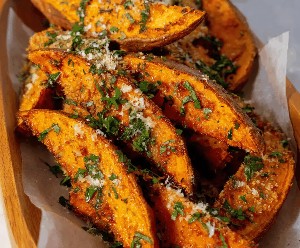 Garlic Parmesan Sweet Potato Wedges