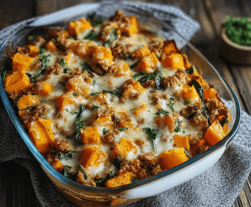 healthy ground turkey and sweet potato bake for dinner