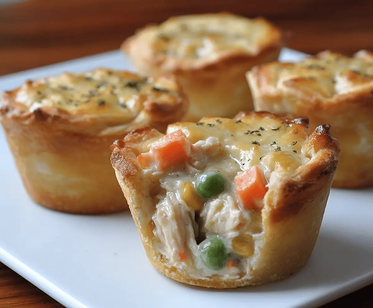 Delicious mini chicken pot pies with flaky golden crust and savory filling in individual servings