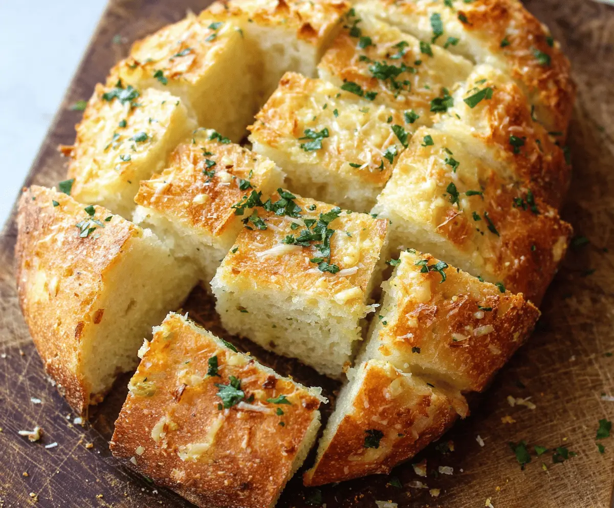 Golden Parmesan Garlic Artisan Bread fresh from the oven, featuring crispy crust and soft, flavorful interior