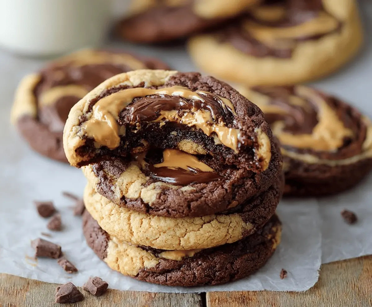 Delicious peanut butter brownie swirl cookies with a rich, gooey center and a crispy edge, perfect for dessert lovers